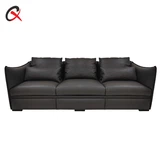 ブラックレザー3人掛けリクライニングソファ